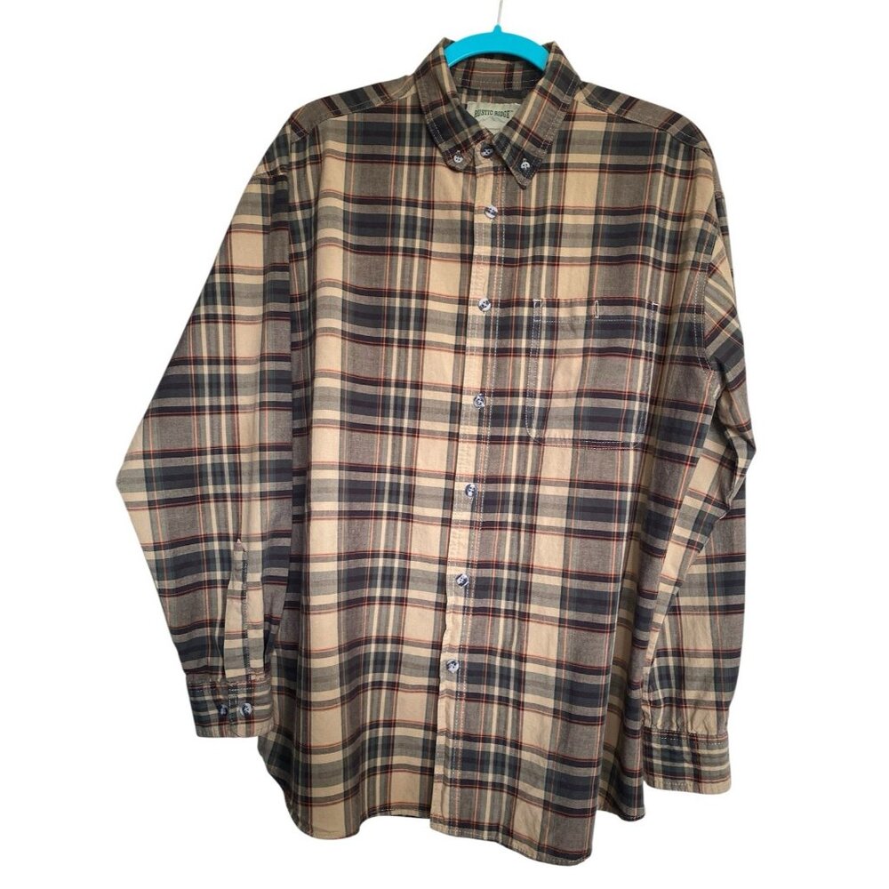 Rustic Ridge Men's Large Multi-Color Browns Plaid Button Down Long Sleeve Shirt